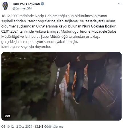 Hablemitoğlu suikastinin şüphelisi düzenlenen operasyonla yakalandı