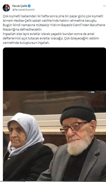 Eski bakan Çelik'in annesi vefat etti