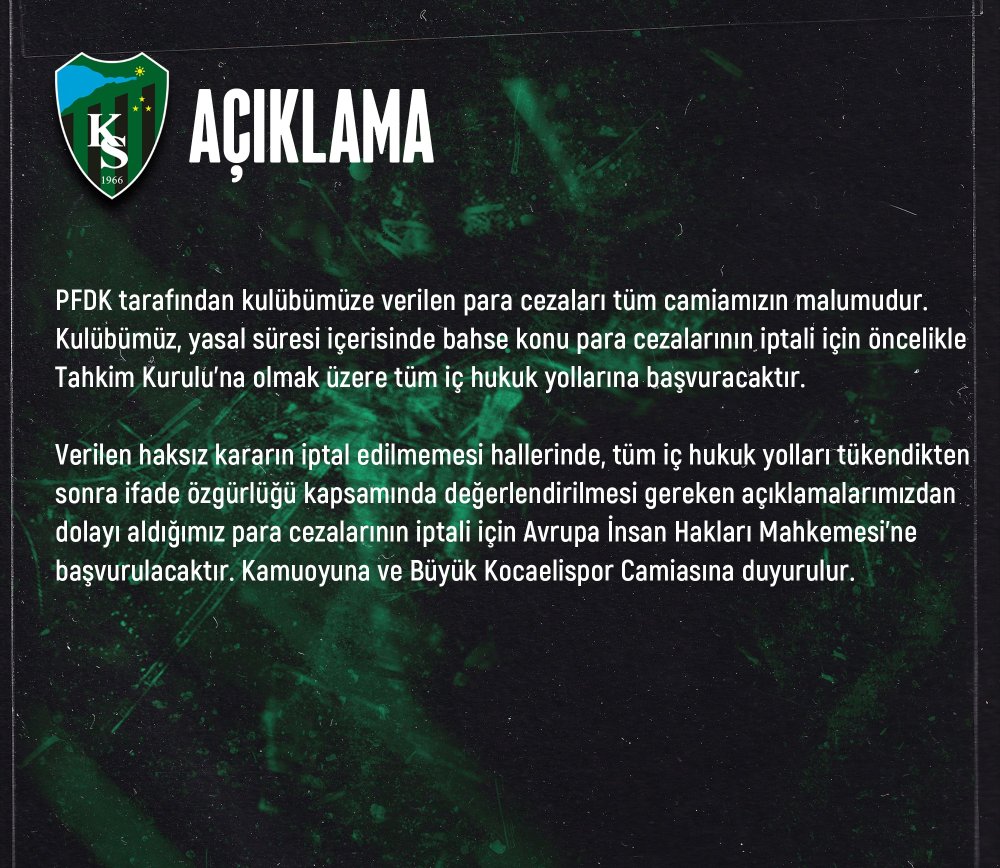 PFDK’dan Kocaelispor’a dev ceza