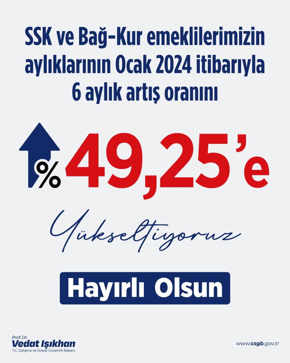 SSK ve Bağ-Kur emeklilerin aylıkları %49.25'e yükseltildi