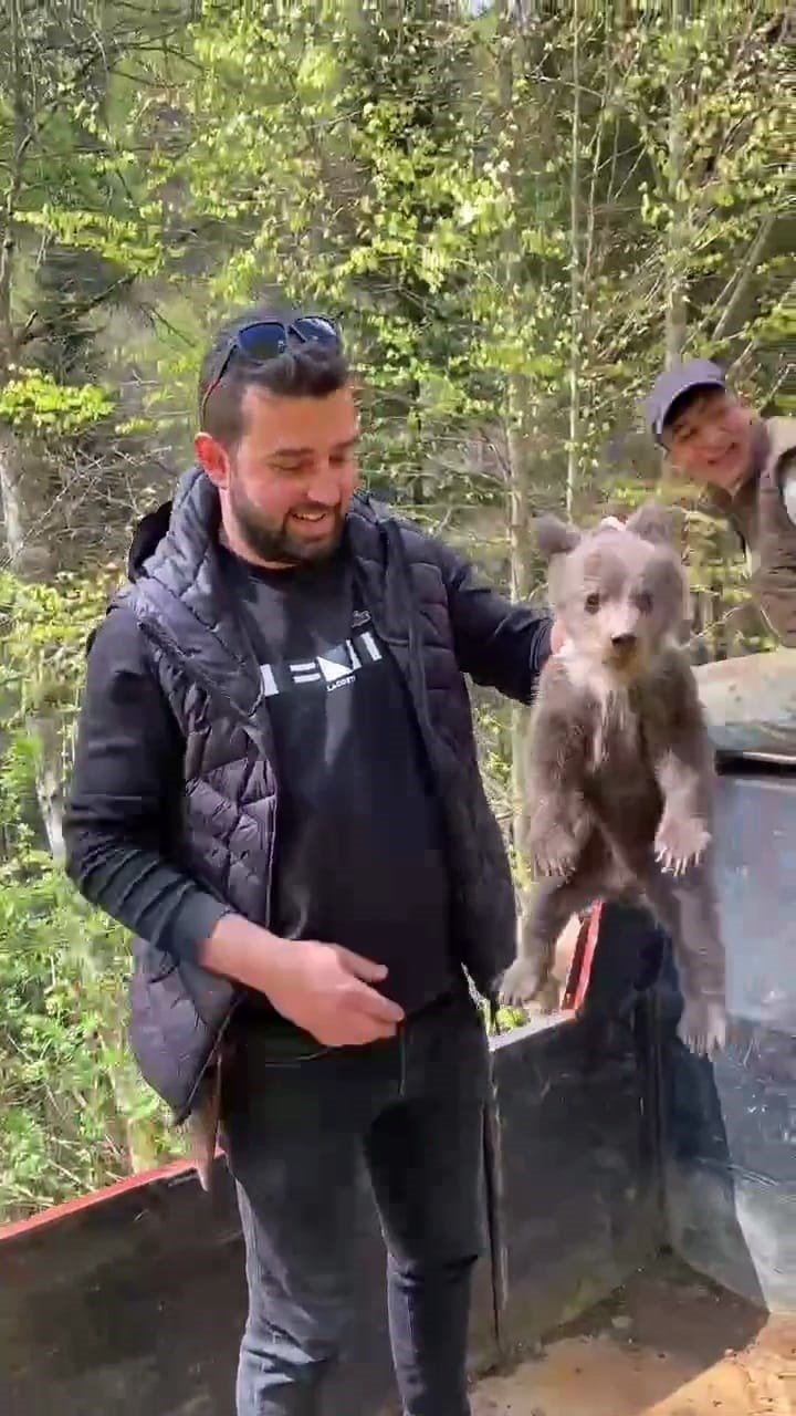 Sokakta buldukları yavru ayıyı besleyip ormana saldılar