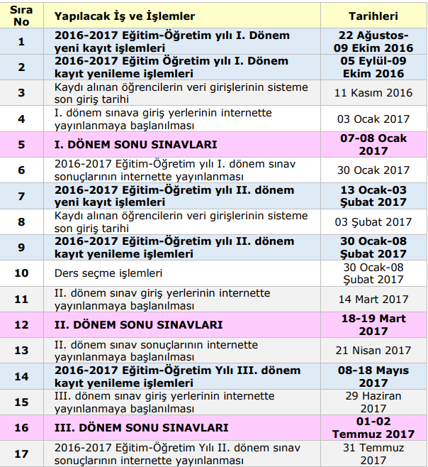 2017 aöl takvimi