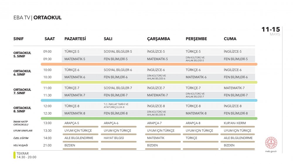EBA TV 12 Mayıs Salı ortaokul ders programı