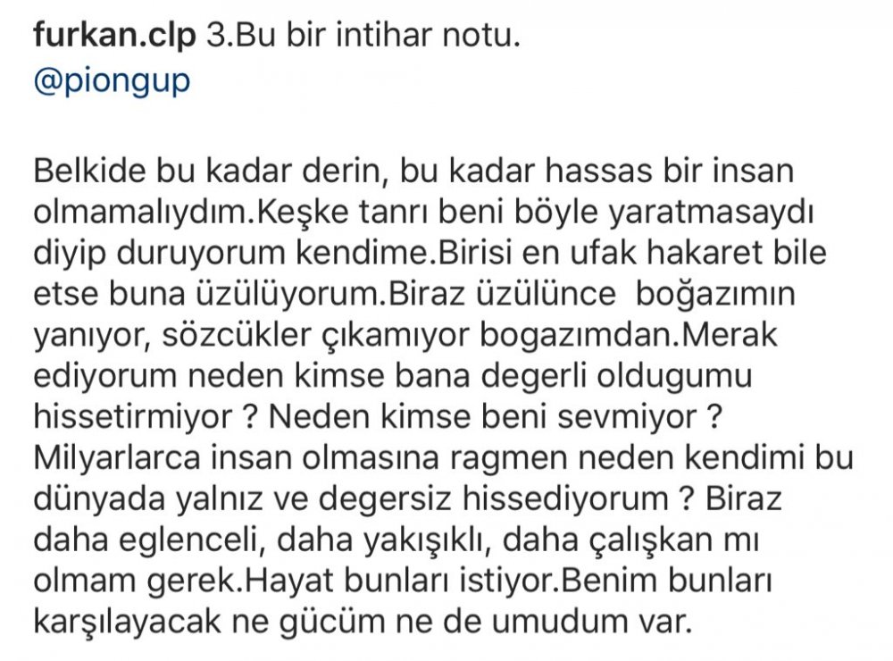 Furkan Celep intihar notu