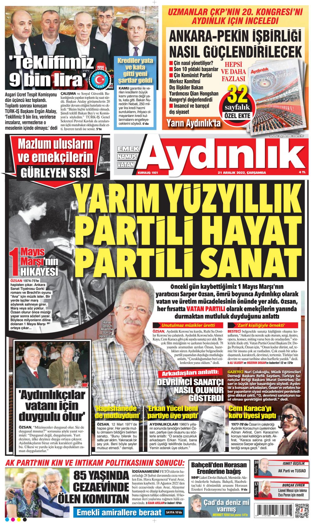 21 Aralık Çarşamba Aydınlık Gazetesi