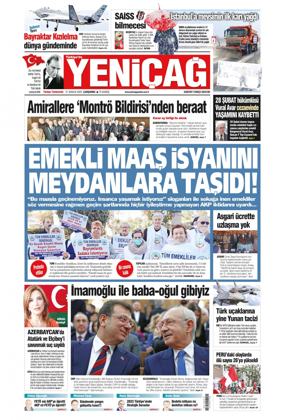 21 Aralık Çarşamba Yeniçağ Gazetesi