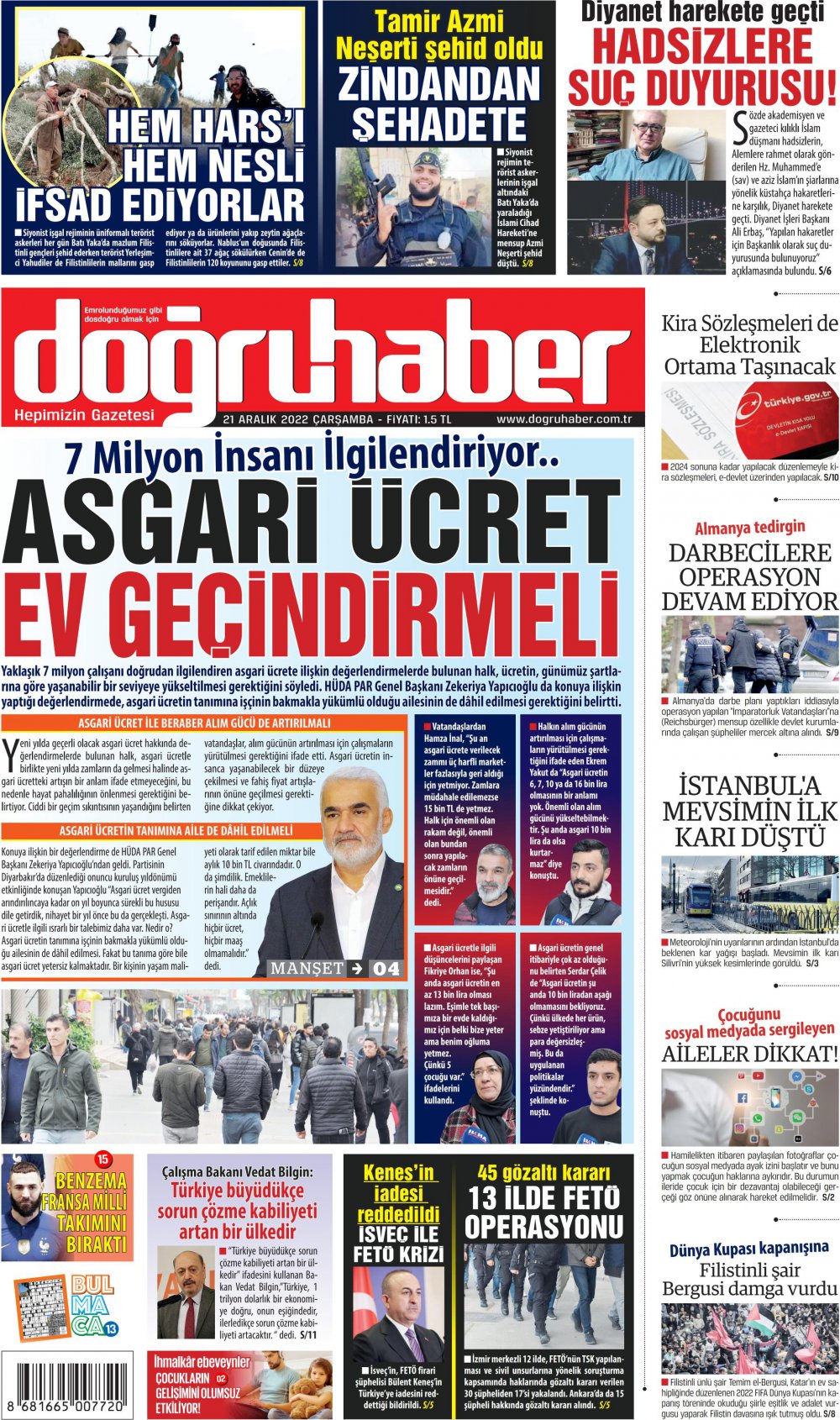 21 Aralık Çarşamba Doğru Haber Gazetesi