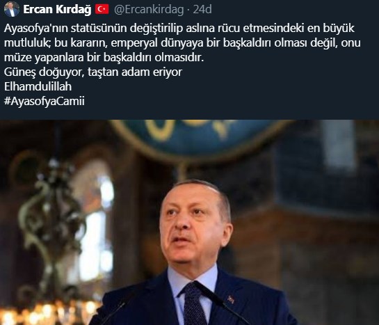 ercan kırdağ ayasofya atatürk hakaret