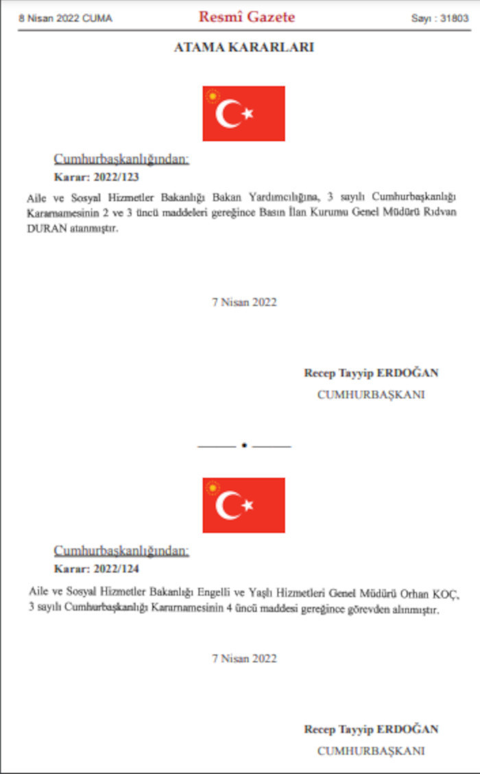 Rıdvan Duran Aile ve Sosyal Politikalar Bakan Yardımcılığı'na atandı