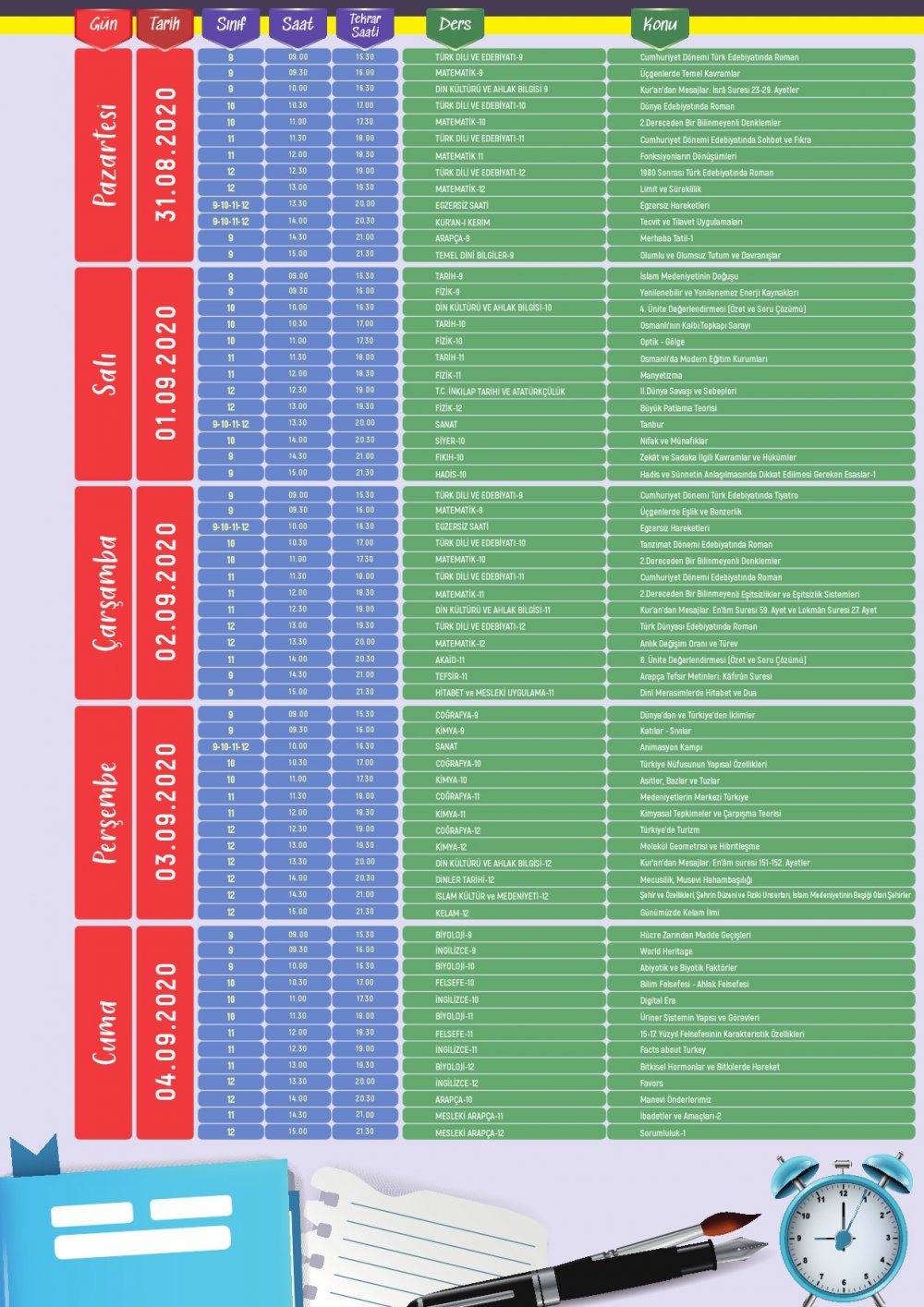 eba tv ortaokul ders programı