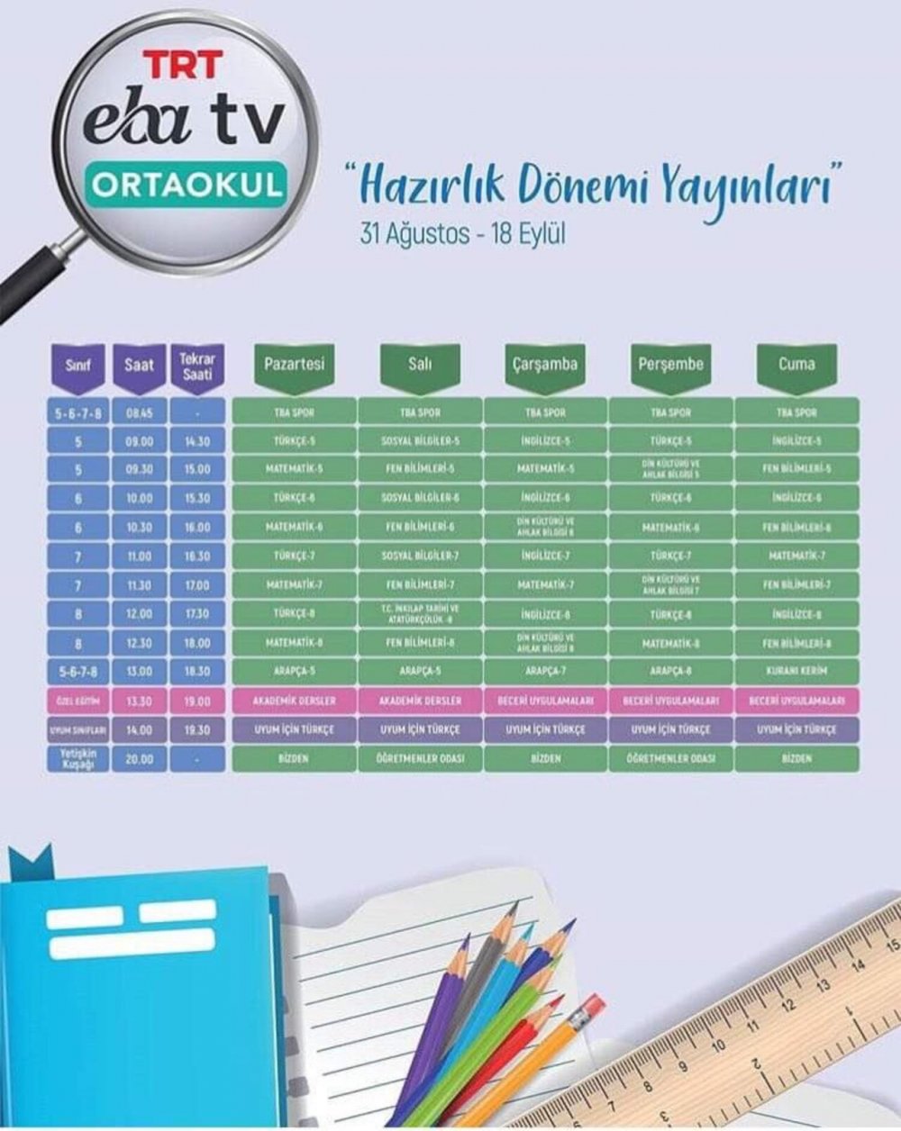 TRT EBA TV 31 Ağustos - 18 Eylül yayın akışı canlı izle