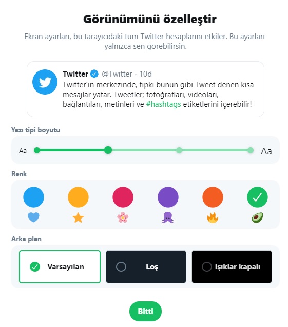 twitter renk değiştirme