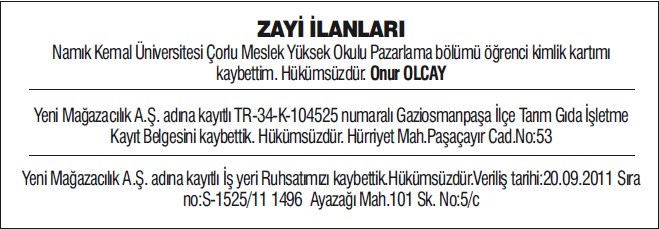 beylikdüzü büyükçekmece gazete zayi ilanı ver