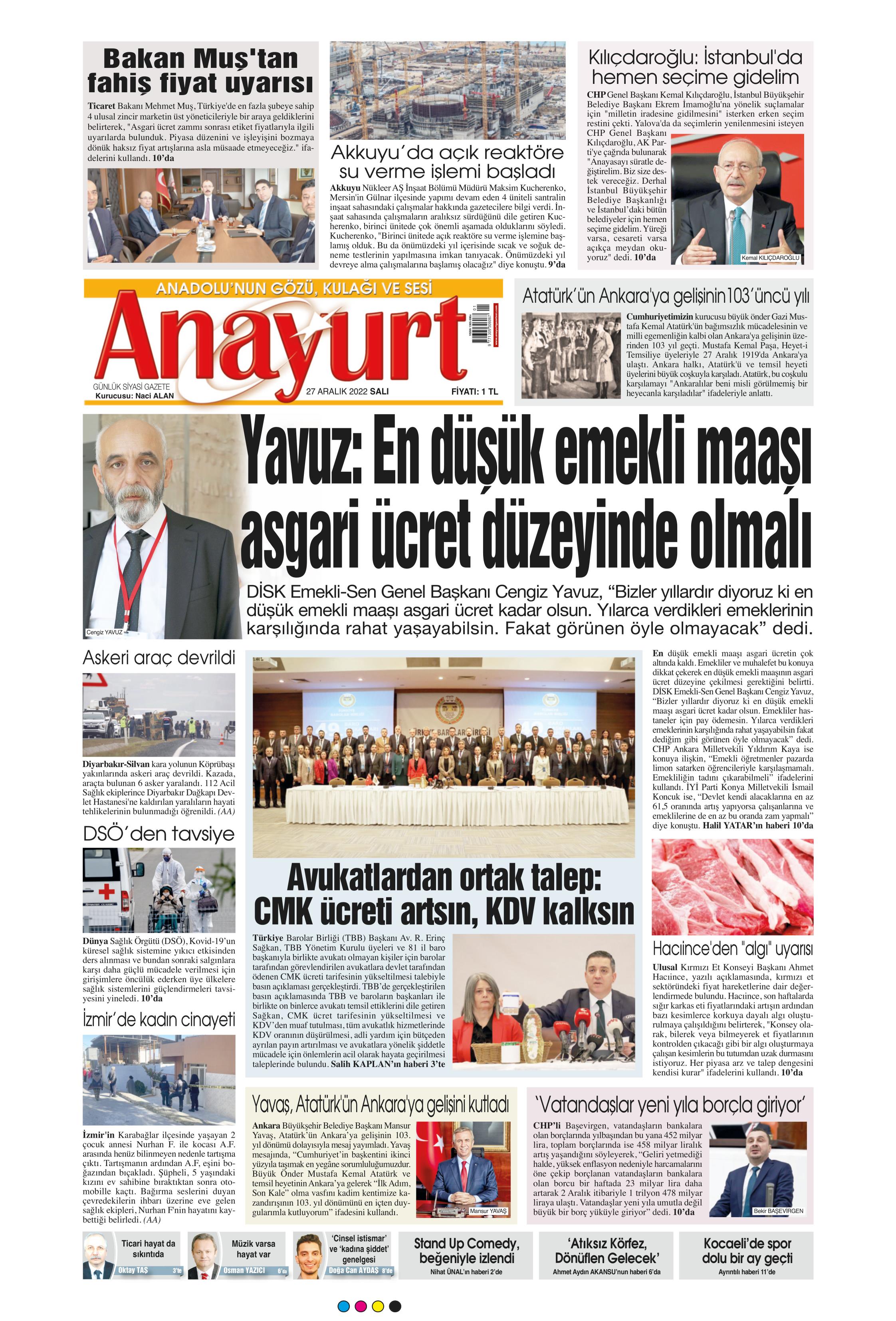 Anayurt 27 Aralık Salı 