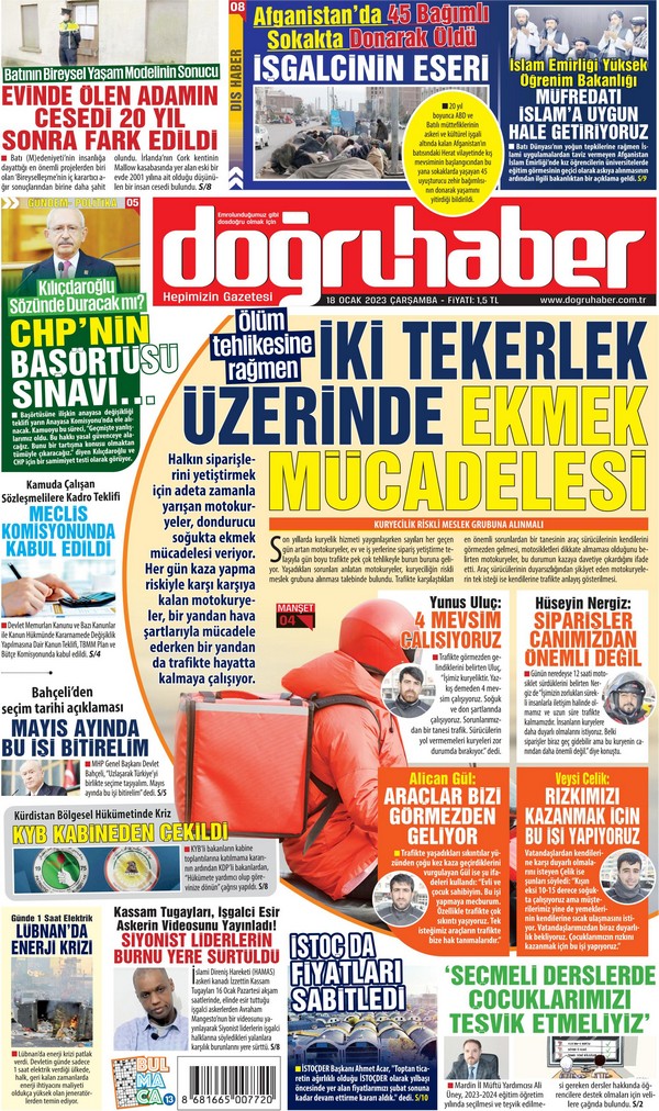 Doğruhaber Gazetesi 18 Ocak 2023, Çarşamba Günü Manşeti