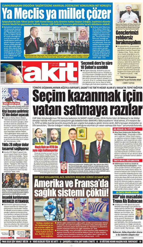 Yeni Akit Gazetesi 17 Ocak 2023, Salı Günü Manşeti