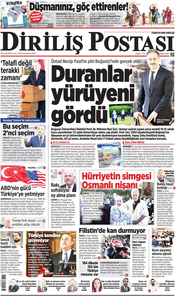 Diriliş Postası Gazetesi 20 Ocak 2023, Cuma Günü Manşeti