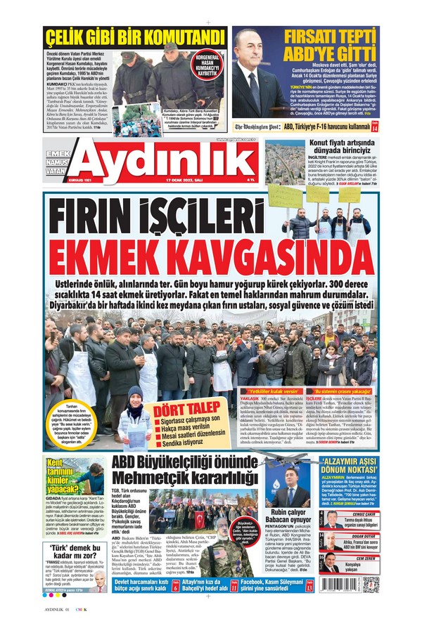 Aydınlık Gazetesi 17 Ocak 2023, Salı Günü Manşeti