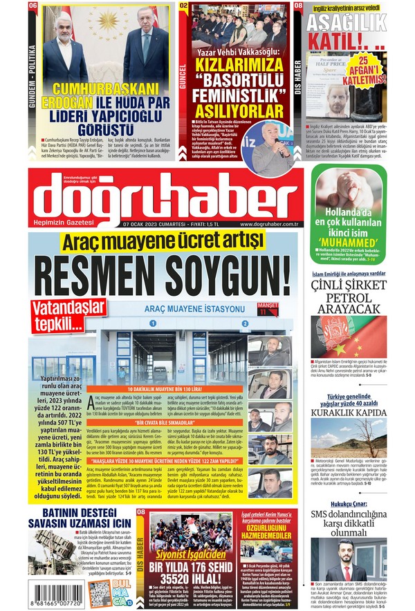 DoğruHaber Gazetesi 7 Ocak 2023, Cumartesi Günü Manşeti