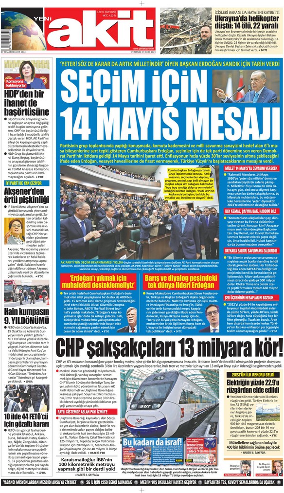 Yeni Akit Gazetesi 19 Ocak 2023, Perşembe Günü Manşeti