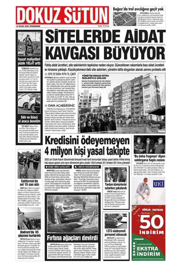  Gazetesi 12 Ocak 2023, Perşembe Günü Manşeti