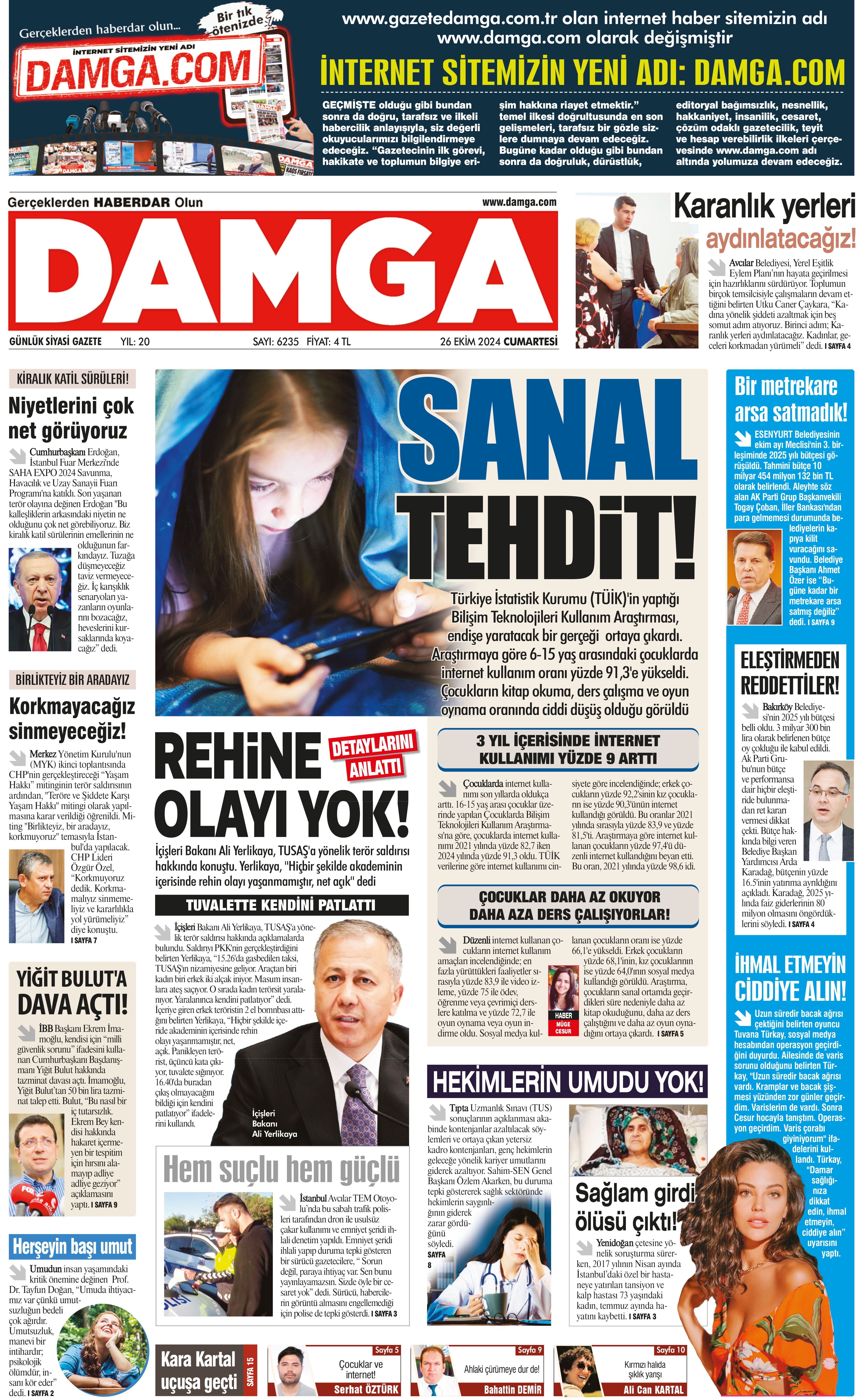 https://www.damga.com/DAMGA 26 Ekim 2024 Cumartesi Sayfaları