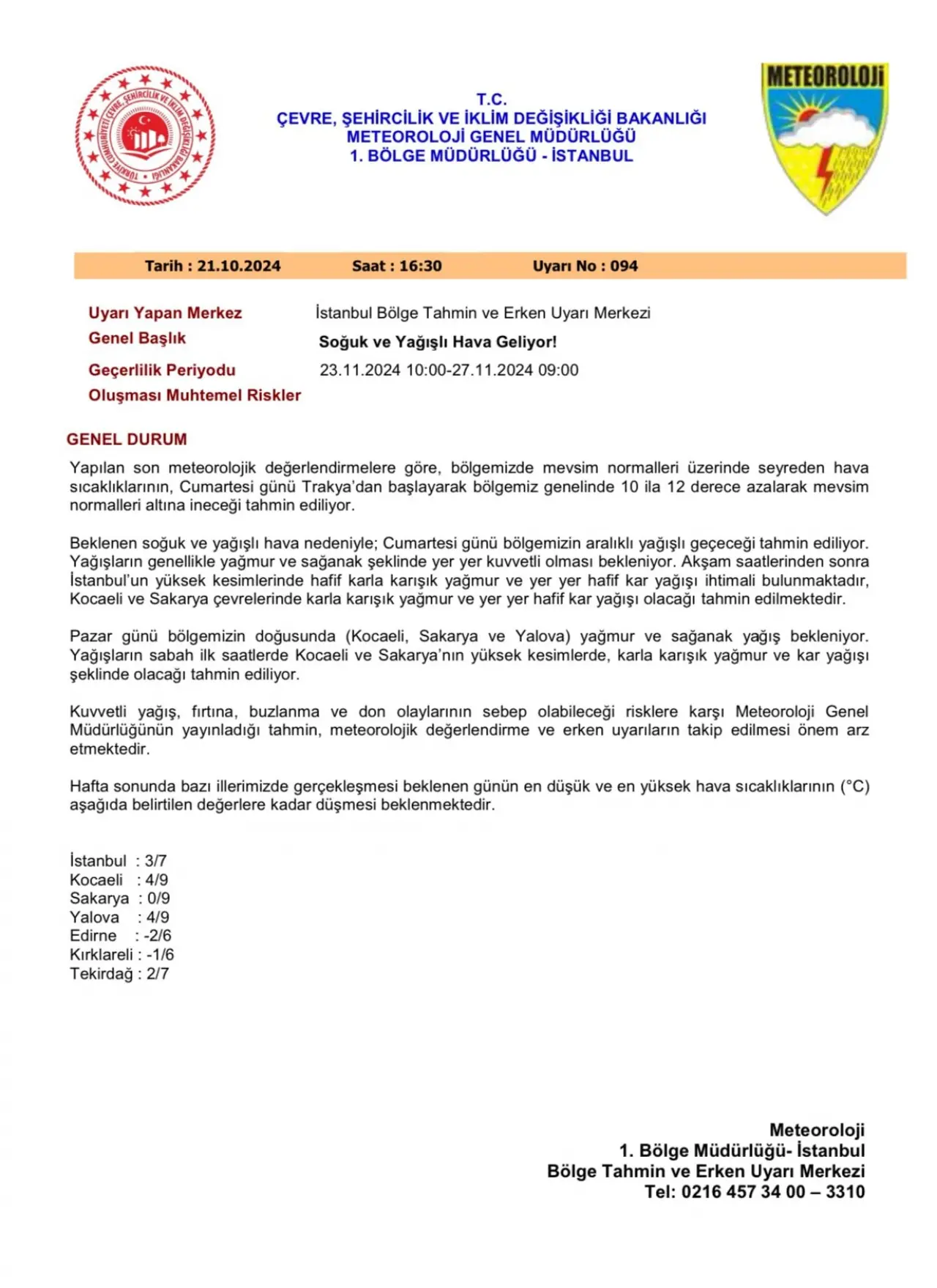 Cuma, Cumartesi, Pazar, 2024 İstanbul’un yüksek kesimlerinde, özellikle Beylikdüzü, Çekmeköy, Başakşehir, Arnavutköy, Aydos Tepesi ve Kartal Aydos gibi bölgelerde karla karışık yağmur ve kar yağışı görülebilir. Şehir merkezinde ise yağışların yağmur şeklinde devam etmesi bekleniyor.