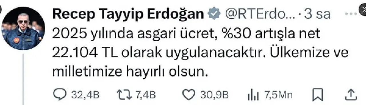 Bakan Vedat Işıkhan’ın canlı yayında yaptığı açıklamanın ardından belirlenen rakımı Cumhurbaşkanı Recep Tayyip Erdoğan da X hesabından paylaştı.